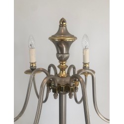 Lampadaire de Parquet en Métal Argenté et Laiton à 6 Bras de Lumières
