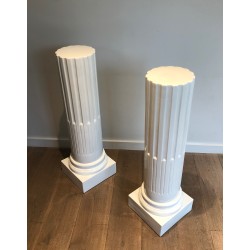 Pair of Louis XVI Style Fluted White Porcelain Columns