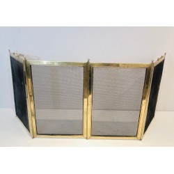 Four-Panel Folding Brass and Mesh Fireplace Screen (minor dents to brass)