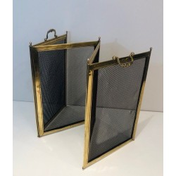 Four-Panel Folding Brass and Mesh Fireplace Screen (minor dents to brass)