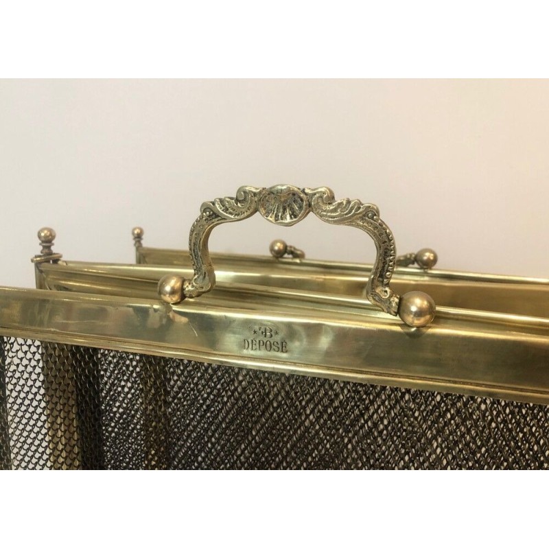 Four-Panel Folding Brass and Mesh Fireplace Screen (minor dents to brass)