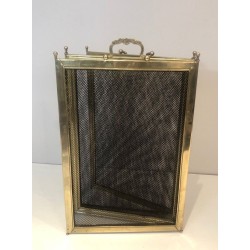 Four-Panel Folding Brass and Mesh Fireplace Screen (minor dents to brass)