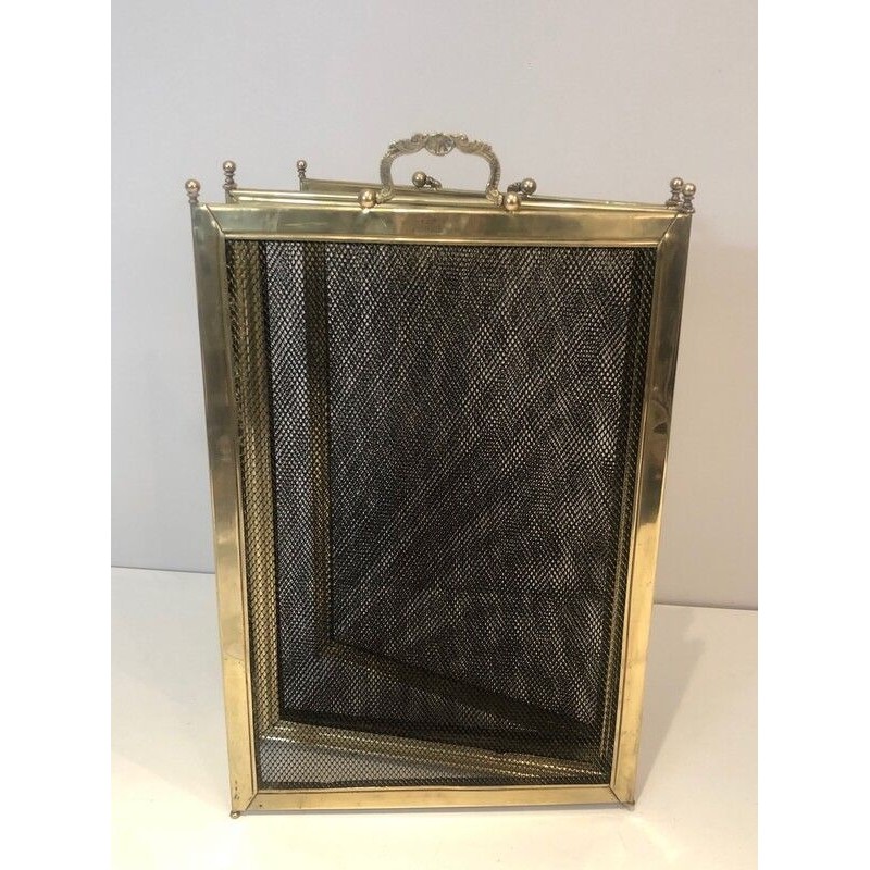 Four-Panel Folding Brass and Mesh Fireplace Screen (minor dents to brass)