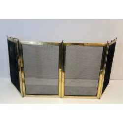 Four-Panel Folding Brass and Mesh Fireplace Screen (minor dents to brass)