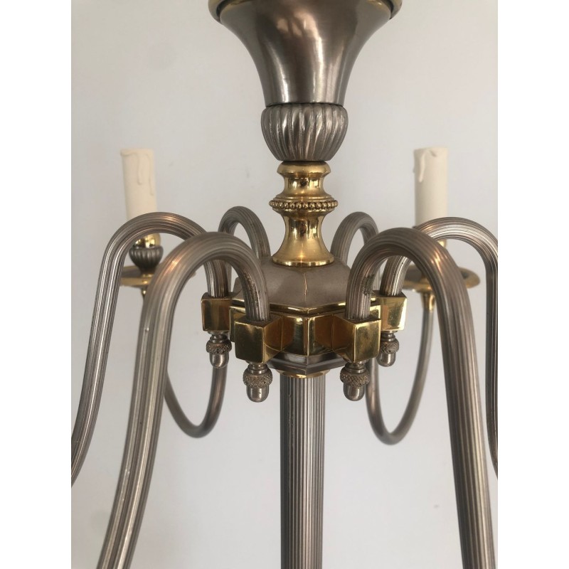 Lampadaire Néoclassique en Métal Argenté et Laiton à Six Lumières, Travail Français, vers 1940