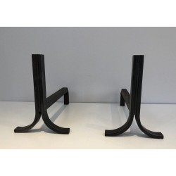 Pair of Modernist Steel and Wrought iron Andirons