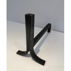 Paire de chenets Modernistes en Acier et Fer forgé