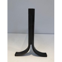 Paire de chenets Modernistes en Acier et Fer forgé