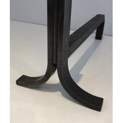Paire de chenets Modernistes en Acier et Fer forgé