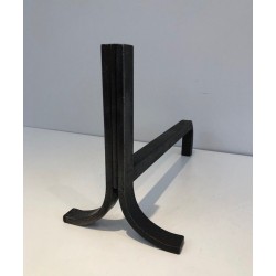 Paire de chenets Modernistes en Acier et Fer forgé