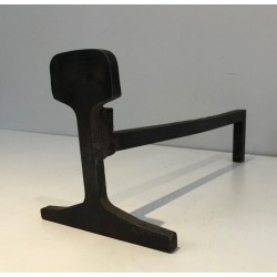 Paire de Chenets Modernistes en Fonte et Fer Forgé