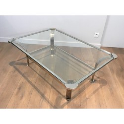 Large Design Chrome Coffee Table with Glass Shelves