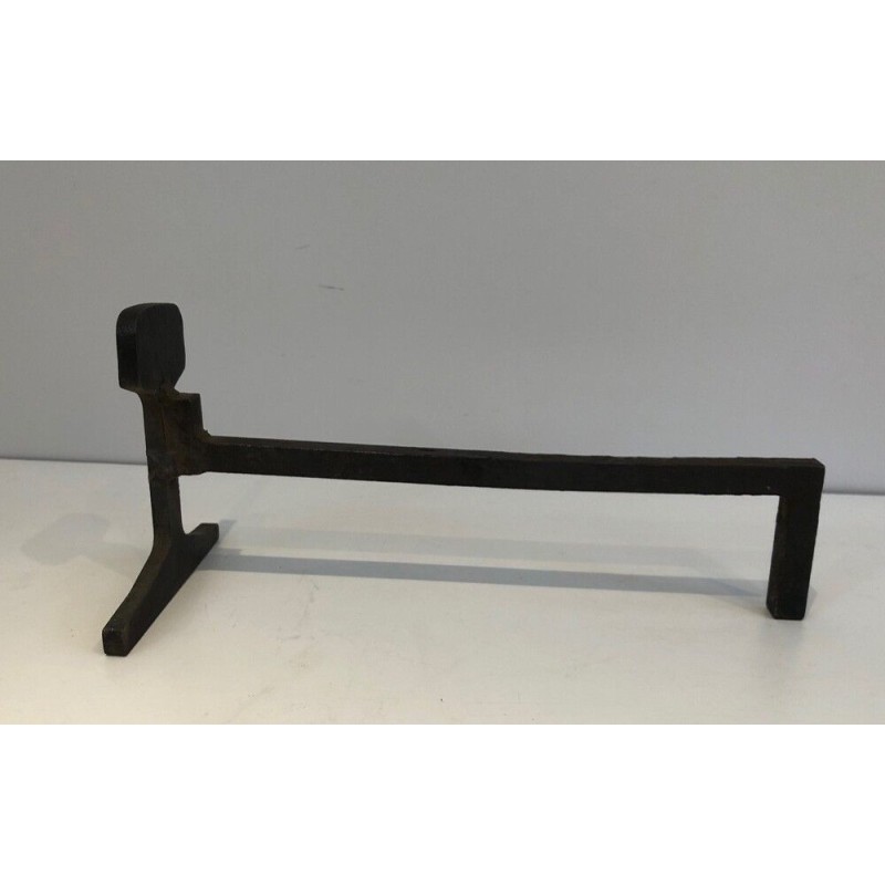 Pair of Modernist Cast Iron and Iron Andirons