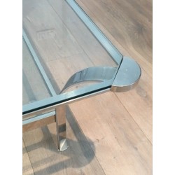 Large Design Chrome Coffee Table with Glass Shelves