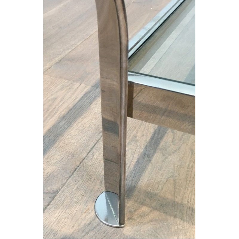 Importante Table Basse Design en Chrome et Plateaux de Verres