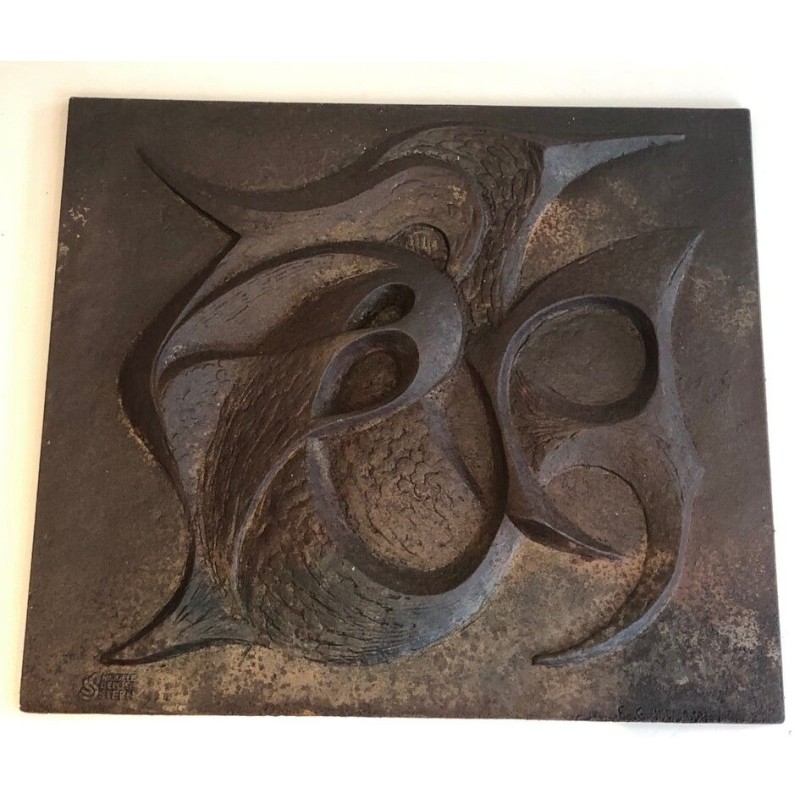 Plaque de Cheminée Moderniste en Fonte, Signée F. Guillebert pour Stern