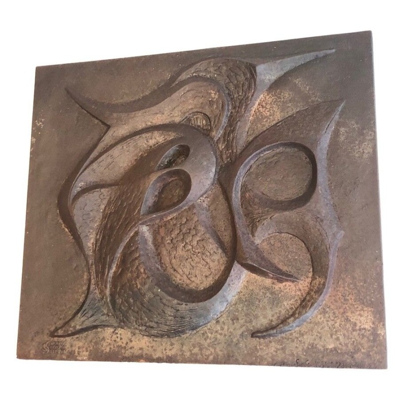 Modernist Cast Iron Fireback, Signed F. Guillebert for Stern