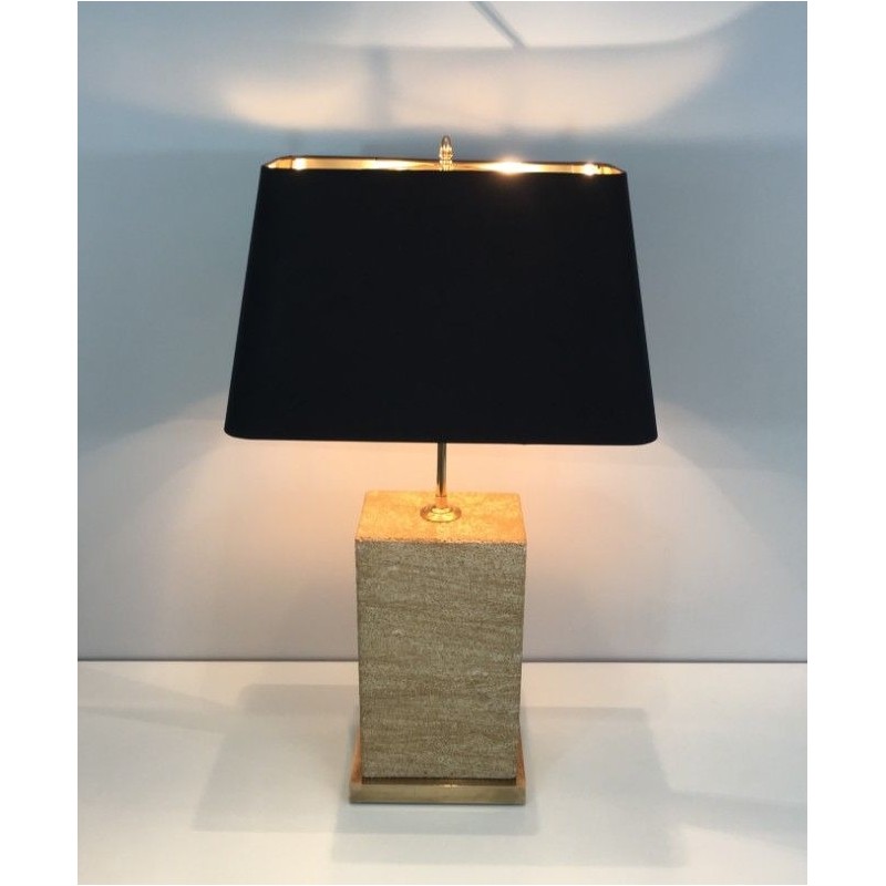 Importante Lampe en Pierre Reconstituée et Laiton à Hauteur Réglable
