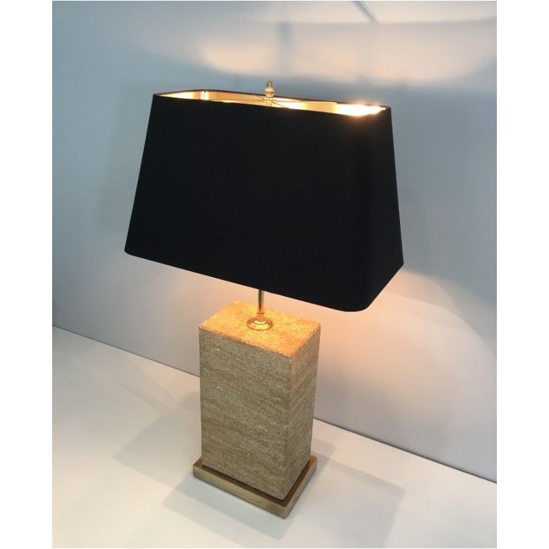 Importante Lampe en Pierre Reconstituée et Laiton à Hauteur Réglable