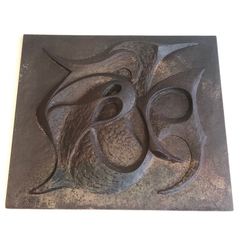 Plaque de Cheminée Moderniste en Fonte, Signée F. Guillebert pour Stern