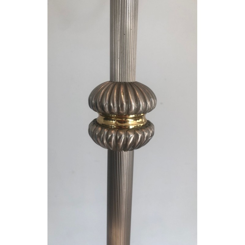 Lampadaire Néoclassique en Métal Argenté et Laiton à Six Lumières, Travail Français, vers 1940