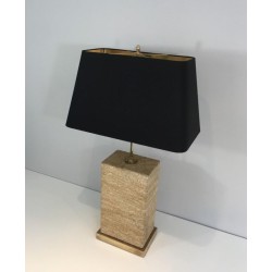 Importante Lampe en Pierre Reconstituée et Laiton à Hauteur Réglable