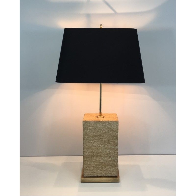Importante Lampe en Pierre Reconstituée et Laiton à Hauteur Réglable