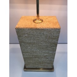 Importante Lampe en Pierre Reconstituée et Laiton à Hauteur Réglable