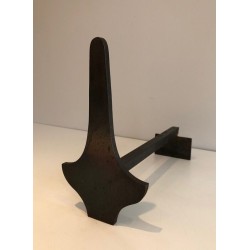 Paire de Chenets Modernistes en Acier et Fer Forgé