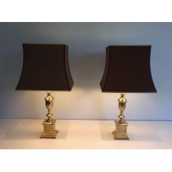Pair of Neoclassical Style Brass Table Lamps