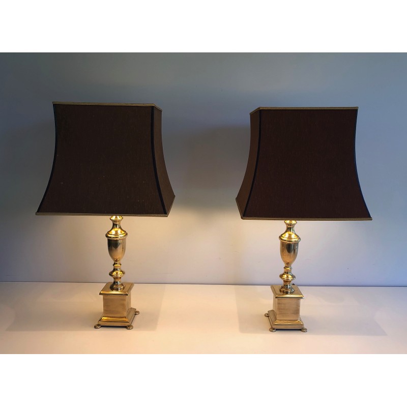 Pair of Neoclassical Style Brass Table Lamps
