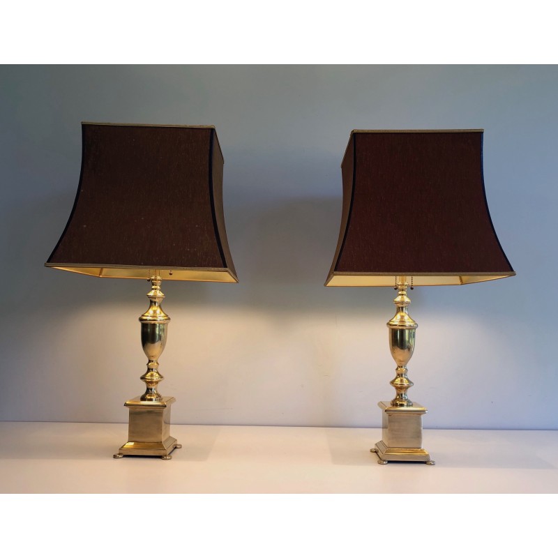 Pair of Neoclassical Style Brass Table Lamps