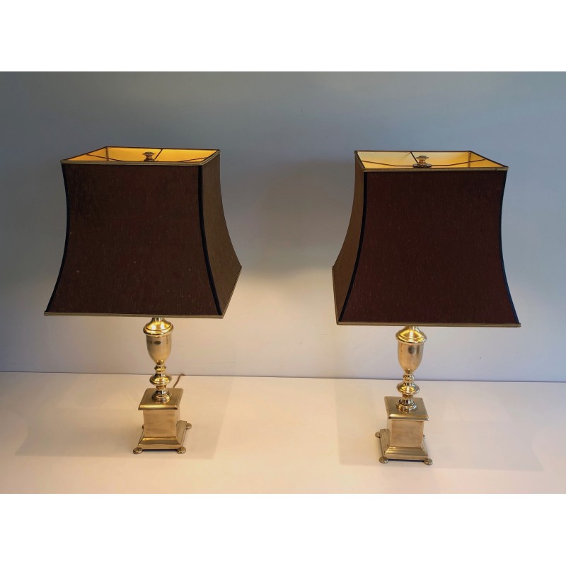Pair of Neoclassical Style Brass Table Lamps