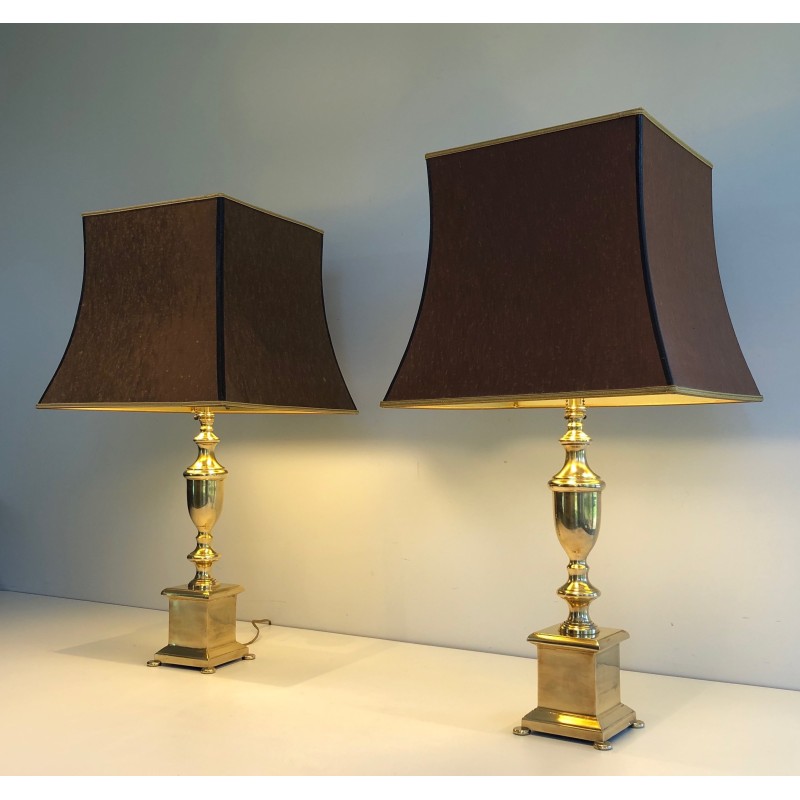 Pair of Neoclassical Style Brass Table Lamps