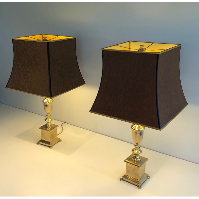 Pair of Neoclassical Style Brass Table Lamps