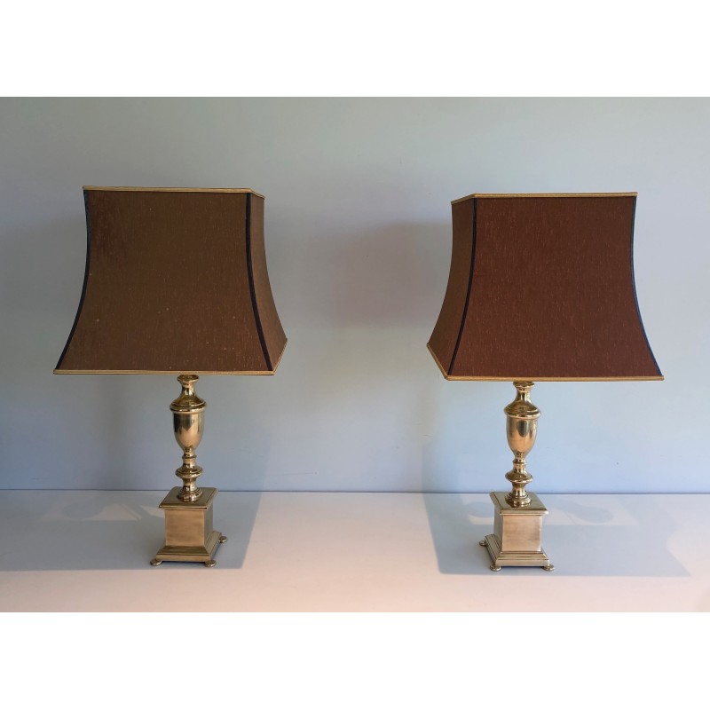 Pair of Neoclassical Style Brass Table Lamps