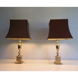Pair of Neoclassical Style Brass Table Lamps