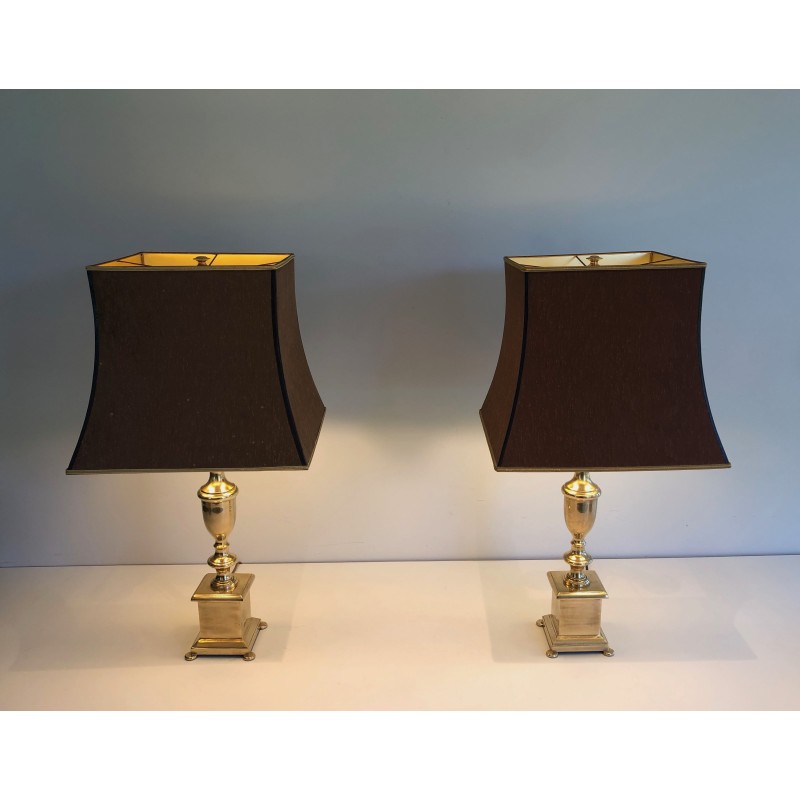 Pair of Neoclassical Style Brass Table Lamps