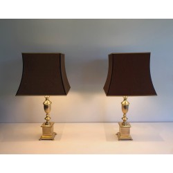 Pair of Neoclassical Style Brass Table Lamps