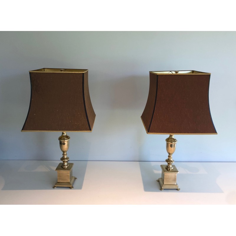 Pair of Neoclassical Style Brass Table Lamps