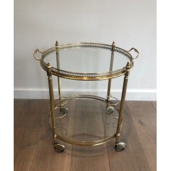 Oval Neoclassical Style Brass Drinks Trolley Attributed to Maison Jansen