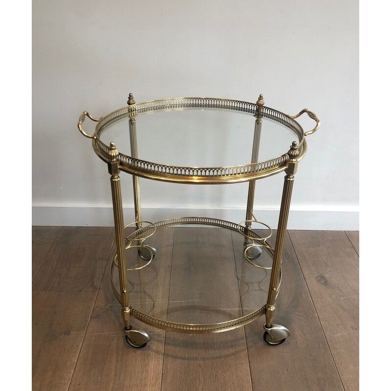 Oval Neoclassical Style Brass Drinks Trolley Attributed to Maison Jansen