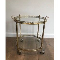 Oval Neoclassical Style Brass Drinks Trolley Attributed to Maison Jansen