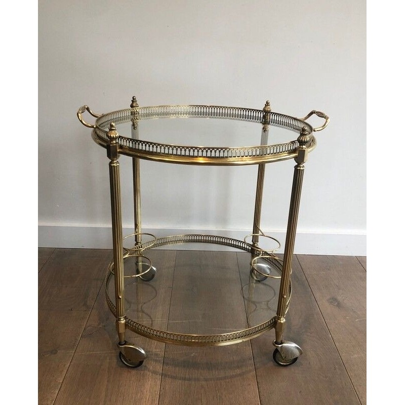 Oval Neoclassical Style Brass Drinks Trolley Attributed to Maison Jansen