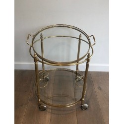 Oval Neoclassical Style Brass Drinks Trolley Attributed to Maison Jansen