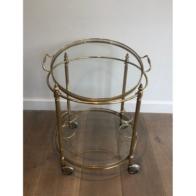 Oval Neoclassical Style Brass Drinks Trolley Attributed to Maison Jansen