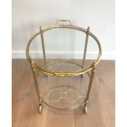 Oval Neoclassical Style Brass Drinks Trolley Attributed to Maison Jansen