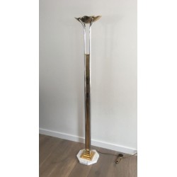Lampadaire de parquet en Chrome, Laiton et Marbre