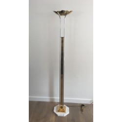 Lampadaire de parquet en Chrome, Laiton et Marbre