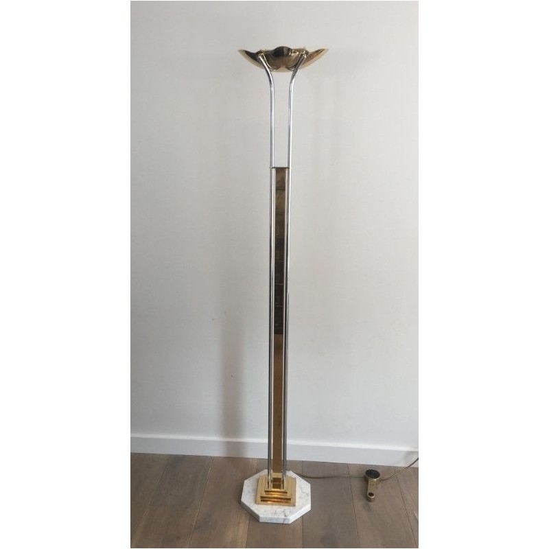 Unusual Brass, Chrome and Marble Floor Lamp